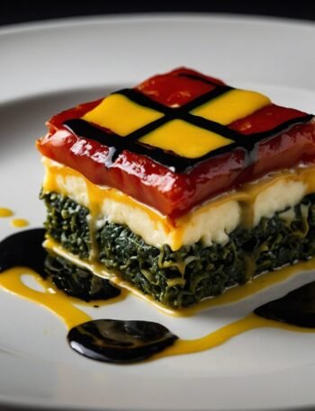 lasagna, colorful pasta, Mondrian, vegetarian, artistic cooking