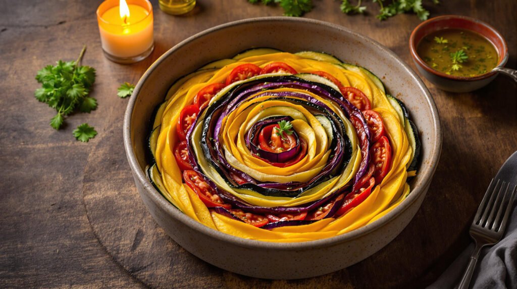 vegan, confit byaldi, solar plexus chakra, healthy, ratatouille