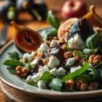 fig and goat cheese salad with toasted walnuts and balsamic glaze, served on rustic plate fig and goat cheese salad with toasted walnuts and balsamic glaze, served on rustic plate