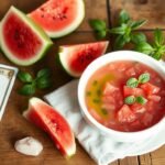 watermelon gazpacho with basil oil, heart of the garden oracle watermelon gazpacho with basil oil, heart of the garden oracle