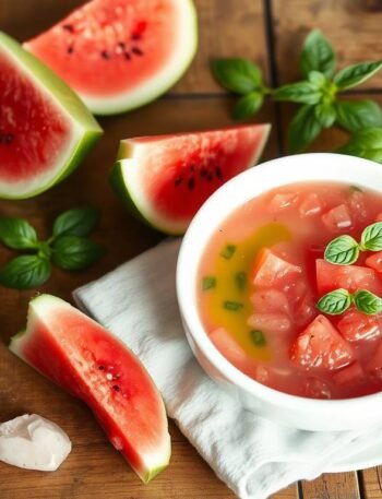 Watermelon Gazpacho with Basil Oil, Heart of the Garden Oracle