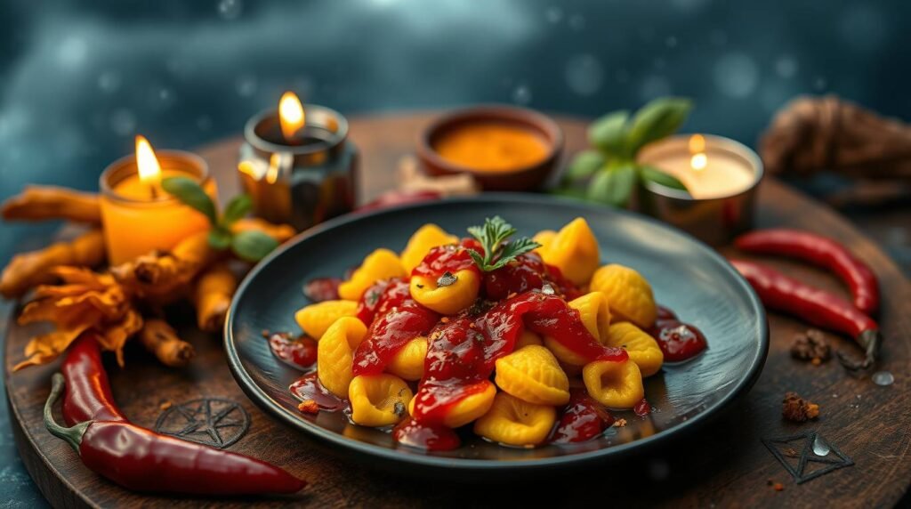 Turmeric Gnocchi with Tomato-Chili Jam. Alchemy of Action