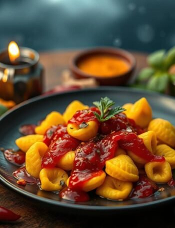 Turmeric Gnocchi with Tomato-Chili Jam. Alchemy of Action