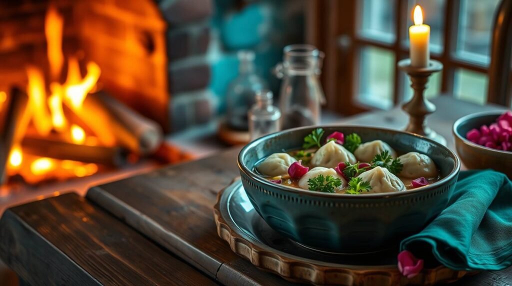 Celestial Hearth Stew with Rose-Infused Dumplings