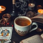 adaptogenic herbal tea surrounded by tarot cards and mystical accessories adaptogenic herbal tea surrounded by tarot cards and mystical accessories