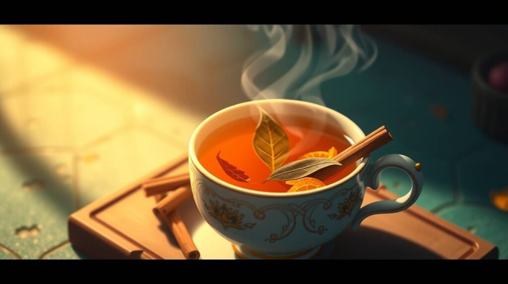 herbal-tea-bay-cinnamon-orange - Esoterris.com herbal tea made with bay leaf, cinnamon, and orange peel