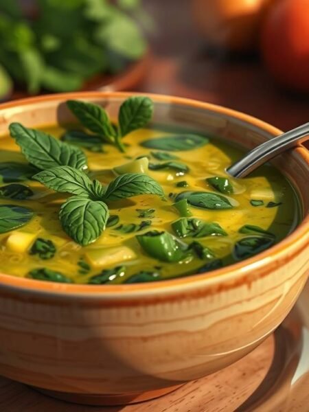 spinach-avocado-soup-with-mint-main-esoterris - Esoterris.com green spinach and avocado soup with mint served in a ceramic bowl with olive oil swirl and fresh herbs. green spinach and avocado soup with mint served in a ceramic bowl with olive oil swirl and fresh herbs.
