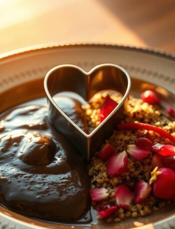 a dual-plated dish of mole negro and rose-pomegranate quinoa, styled like frida kahlo’s the two fridas painting a dual-plated dish of mole negro and rose-pomegranate quinoa, styled like frida kahlo’s the two fridas painting