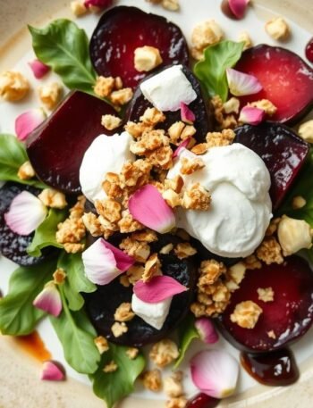 fancy beet and goat cheese salad with rose petals and honey pistachio crumble fancy beet and goat cheese salad with rose petals and honey pistachio crumble