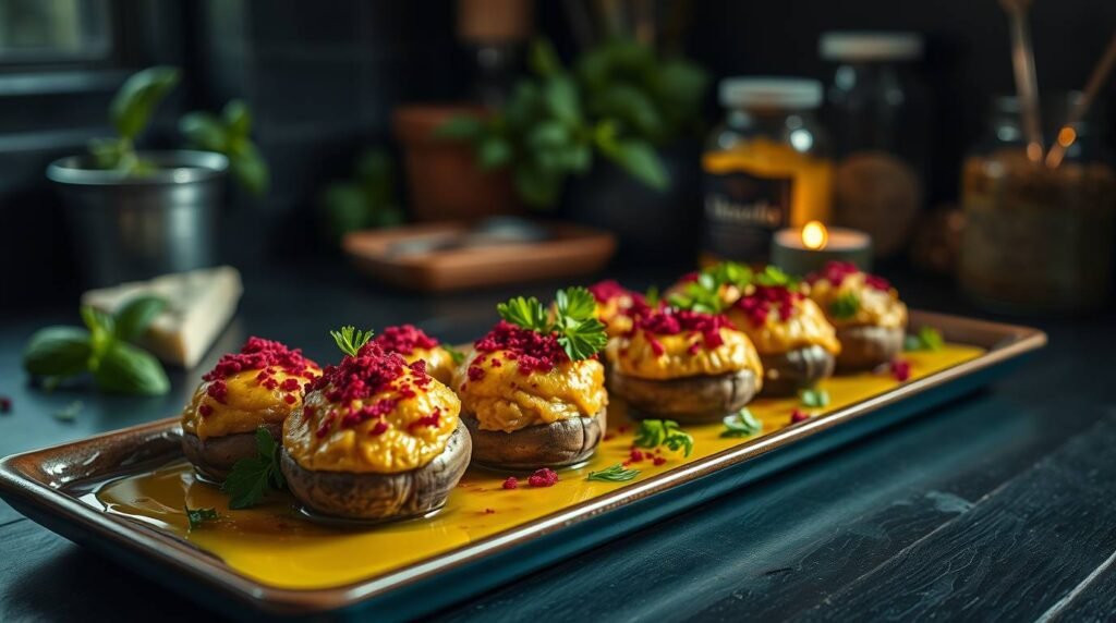 crystal-infused stuffed mushrooms with herbs and ruby schisandra dust crystal-infused stuffed mushrooms with herbs and ruby schisandra dust