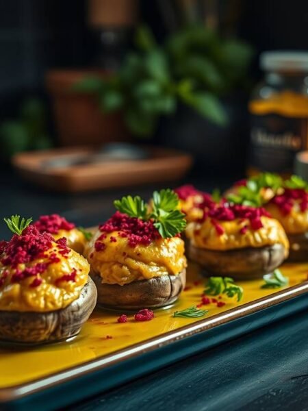 crystal-infused stuffed mushrooms with herbs and ruby schisandra dust crystal-infused stuffed mushrooms with herbs and ruby schisandra dust