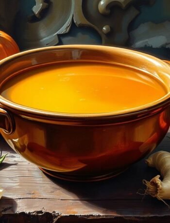 a dark, moody bowl of golden gut-healing broth surrounded by vegetable scraps and herbs a dark, moody bowl of golden gut-healing broth surrounded by vegetable scraps and herbs