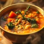a golden miso minestrone filled with beans, lentils, kale, and fennel in a rustic ceramic bowl a golden miso minestrone filled with beans, lentils, kale, and fennel in a rustic ceramic bowl a golden miso minestrone filled with beans, lentils, kale, and fennel in a rustic ceramic bowl