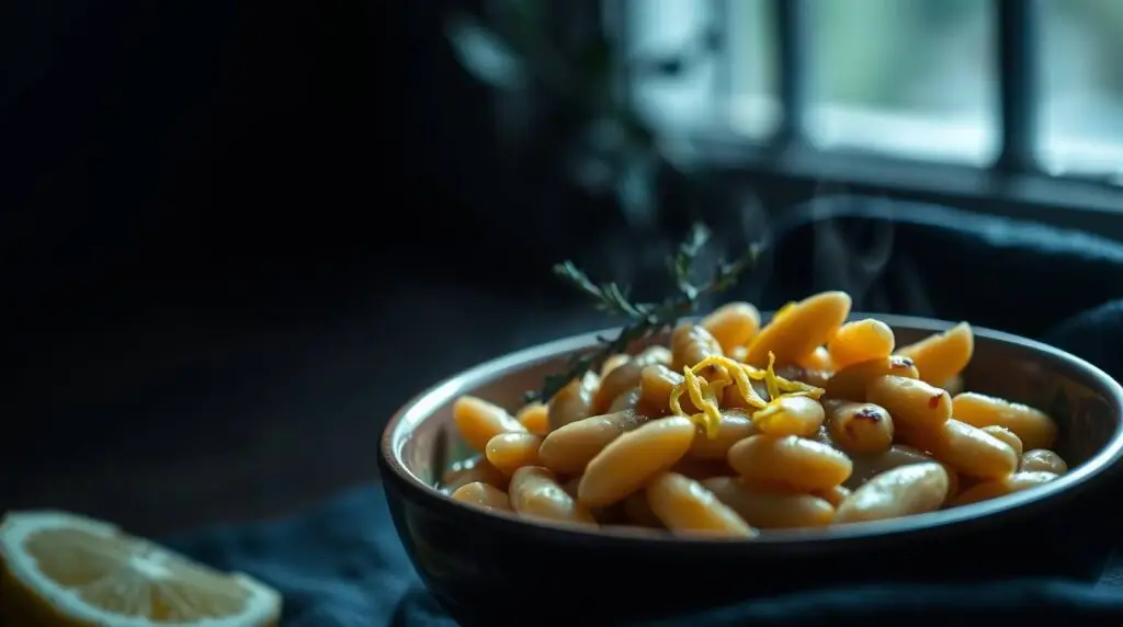 creamy cannellini beans with lemon and olive oil in a minimalist ceramic bowl creamy cannellini beans with lemon and olive oil in a minimalist ceramic bowl
