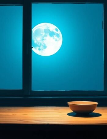 Full Moon in Cancer over a quiet, moonlit kitchen interior