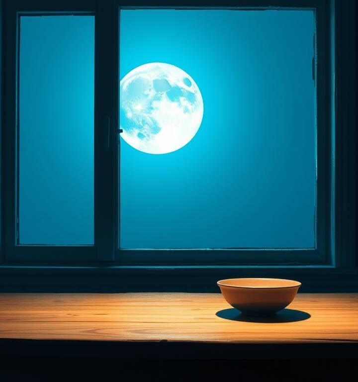 full moon in cancer over a quiet, moonlit kitchen interior full moon in cancer over a quiet, moonlit kitchen interior