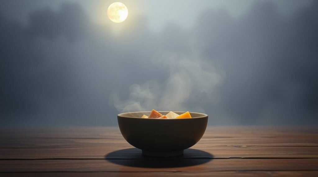 warm bowl of simple food resting in moonlight