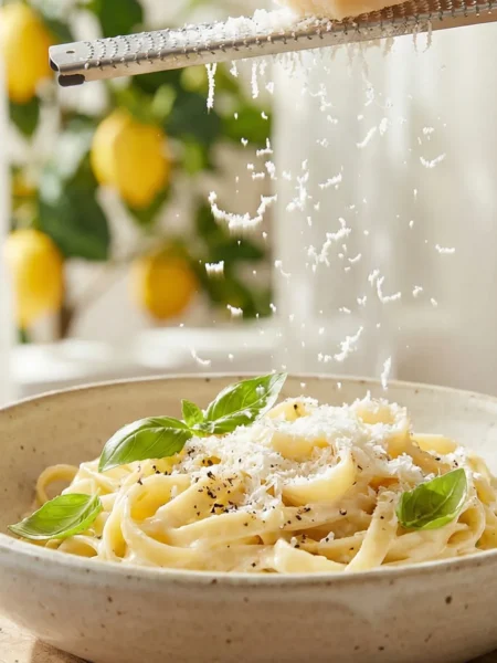 Serving fettuccine with extra Parmesan