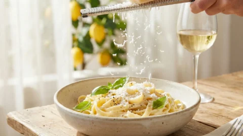 serving fettuccine with extra parmesan serving fettuccine with extra parmesan