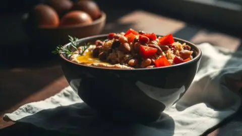warm cannellini and grain comfort bowl with hummus and olive oil in a ceramic bowl warm cannellini and grain comfort bowl with hummus and olive oil in a ceramic bowl warm cannellini and grain comfort bowl with hummus and olive oil in a ceramic bowl
