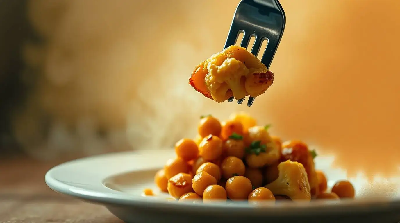 fork lifting chickpeas and cauliflower easily fork lifting chickpeas and cauliflower easily