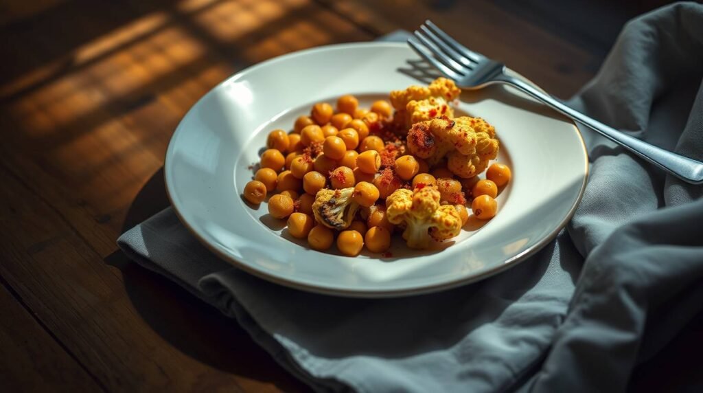 fork-stable golden chickpeas and cauliflower plated for one fork-stable golden chickpeas and cauliflower plated for one