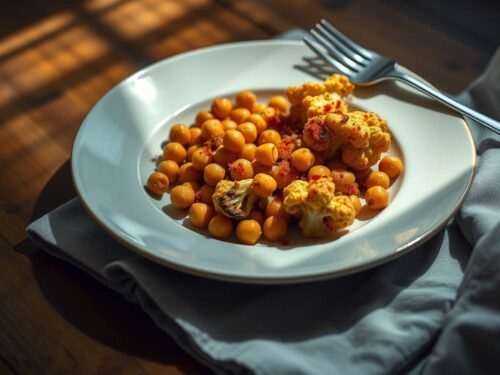 fork-stable golden chickpeas and cauliflower plated for one fork-stable golden chickpeas and cauliflower plated for one