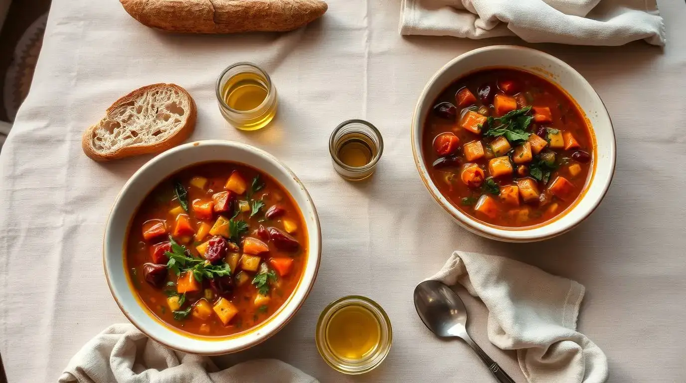 sardinian-style minestrone served with bread sardinian-style minestrone served with bread