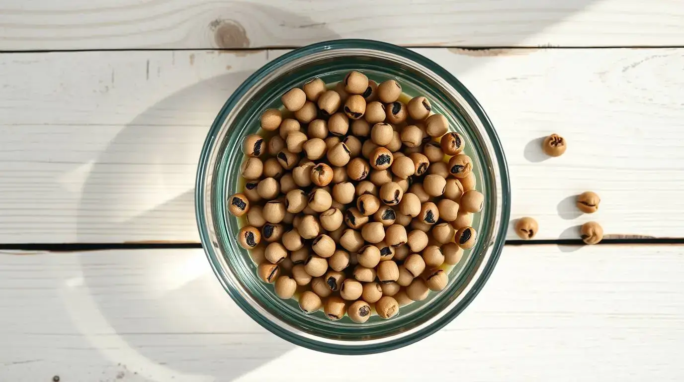 black-eyed peas soaking in a glass bowl with water black-eyed peas soaking in a glass bowl with water