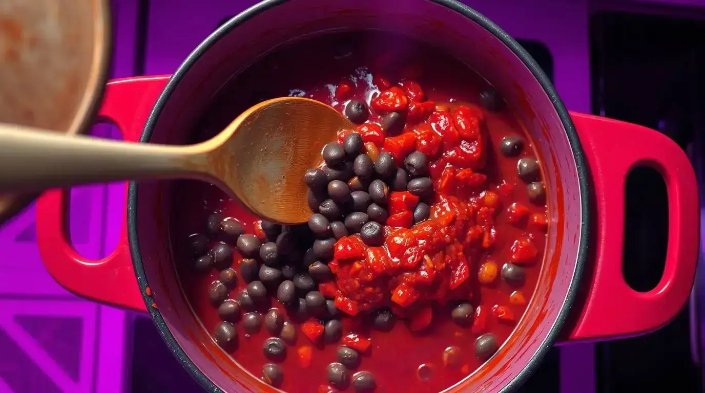 black-eyed peas and tomato mixture added to pot black-eyed peas and tomato mixture added to pot