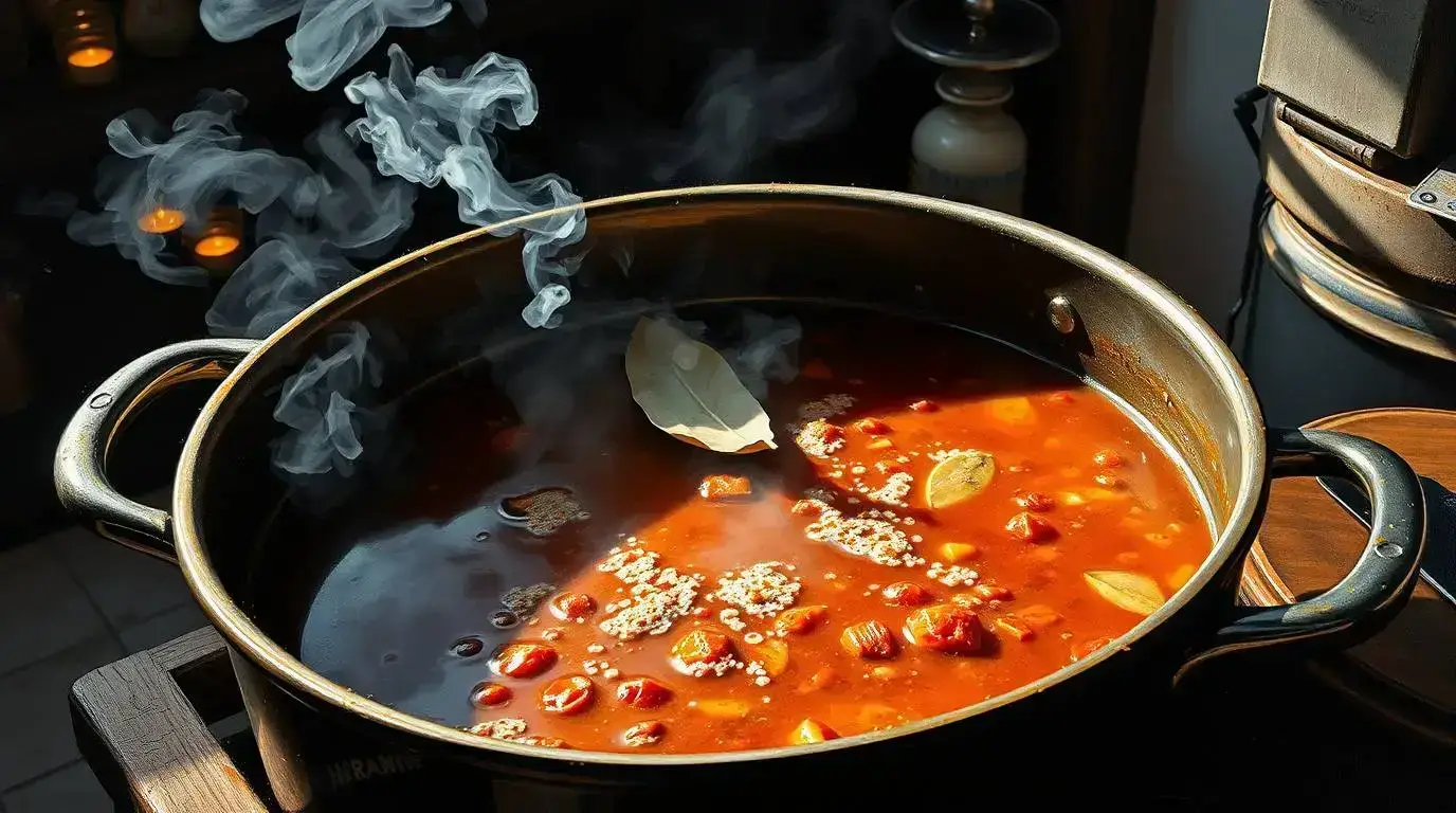 longevity stew gently simmering with herbs and bay leaves longevity stew gently simmering with herbs and bay leaves