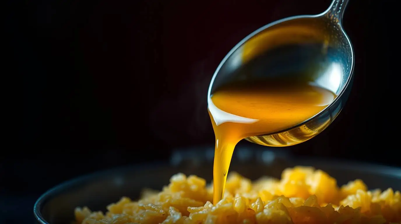 golden saffron-infused broth poured into risotto rice golden saffron-infused broth poured into risotto rice