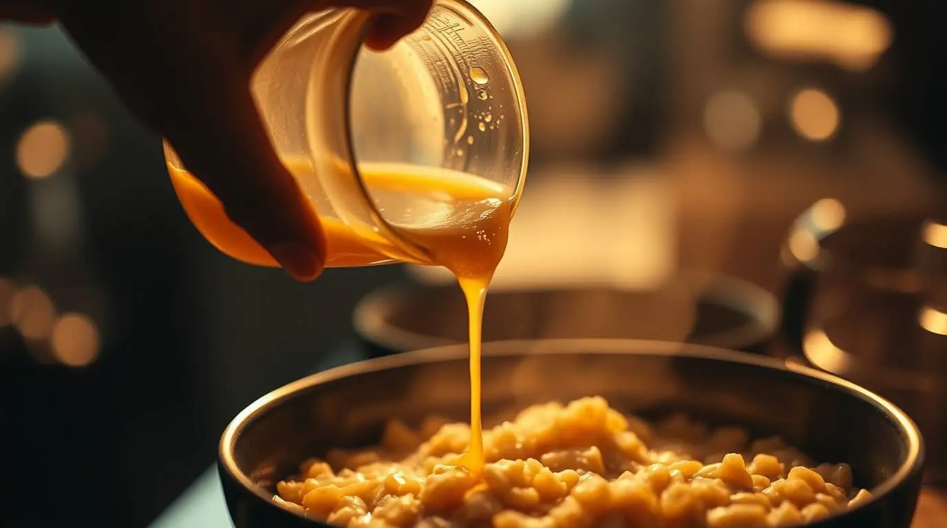 ladle adding broth to risotto while stirring ladle adding broth to risotto while stirring