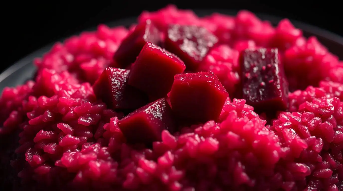 roasted beet cubes mixed into risotto turning it red roasted beet cubes mixed into risotto turning it red