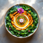 circular mandala-style buddha bowl arranged with five colored elements — rice, sweet potatoes, greens, seaweed, and coconut yogurt spiral — representing balance of earth, water, fire, air, and ether. circular mandala-style buddha bowl arranged with five colored elements — rice, sweet potatoes, greens, seaweed, and coconut yogurt spiral — representing balance of earth, water, fire, air, and ether. circular mandala-style buddha bowl arranged with five colored elements — rice, sweet potatoes, greens, seaweed, and coconut yogurt spiral — representing balance of earth, water, fire, air, and ether.