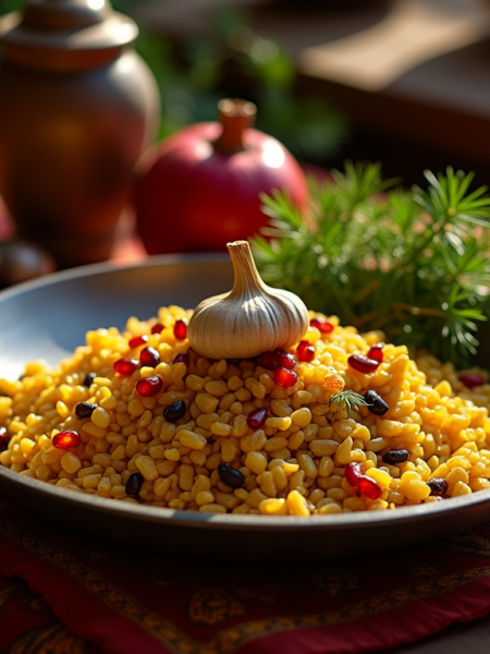 Plant-forward Uzbek mushroom plov styled with Silk Road spices